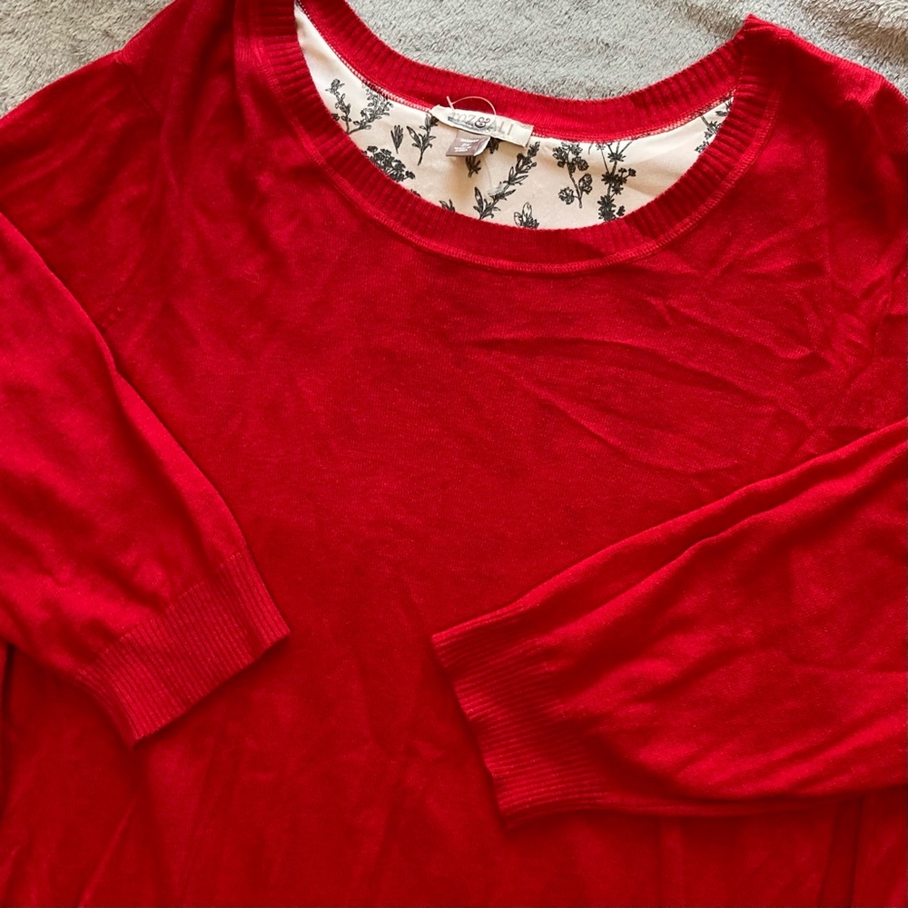 Roz‎ & Ali Plus Size Women's Scoop Neck Sweater + Top | Red, Black, & White - Picture 8 of 8